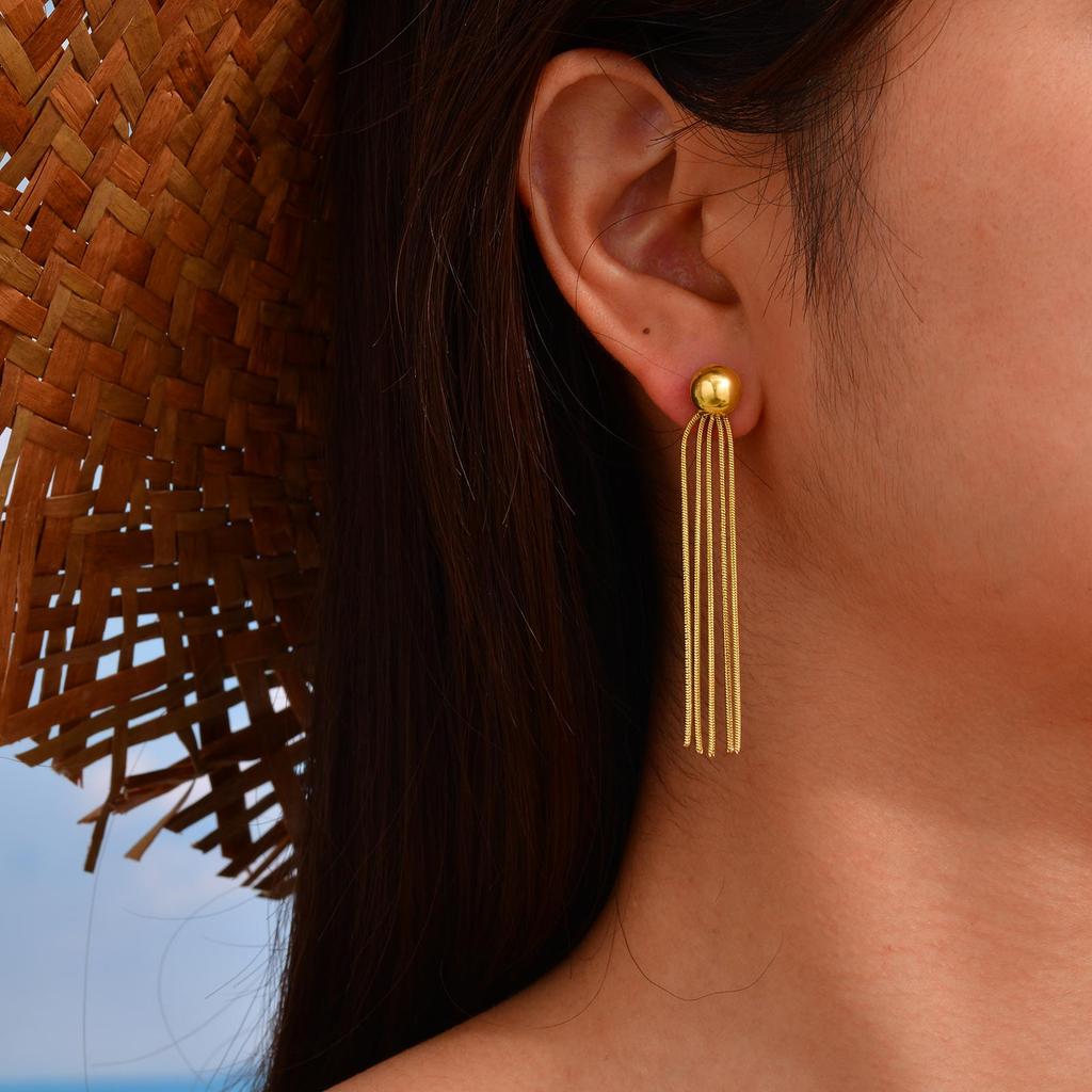 Exaggerate Luxury Long Tassel Earrings for Women, Stainless Steel Gold Color Drop Earrings, Fashion Statement Jewelry Gift