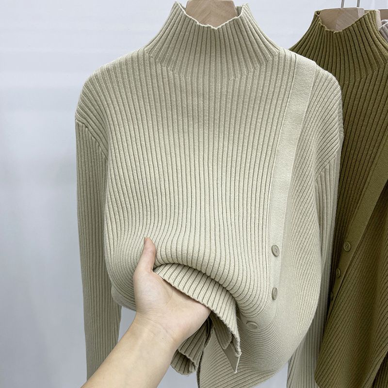 

Вязаный свитер с высоким воротником, пуловер, женский зимний новый свитер с длинными рукавами, пуловер с многоуровневым воротником, женский топ One Size хаки