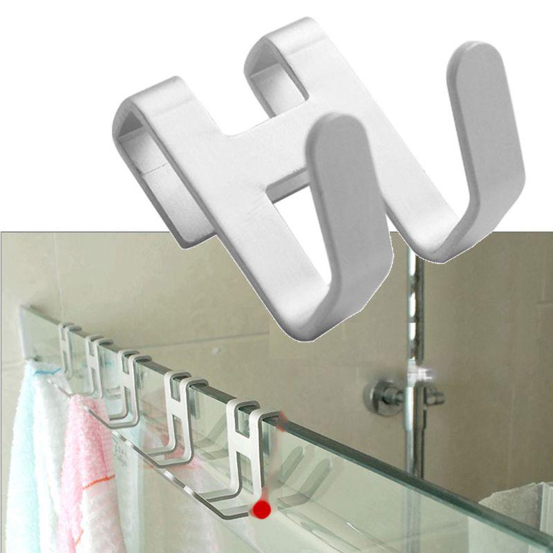 Space Aluminum Metal Shower Glass Door Hook Free Hole Towel Rack Hanger