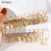 New Gold Color Butterfly Love Hoop Earrings Set New Fashion Dangle Earring Jewelry Hollow Trend W8Q1