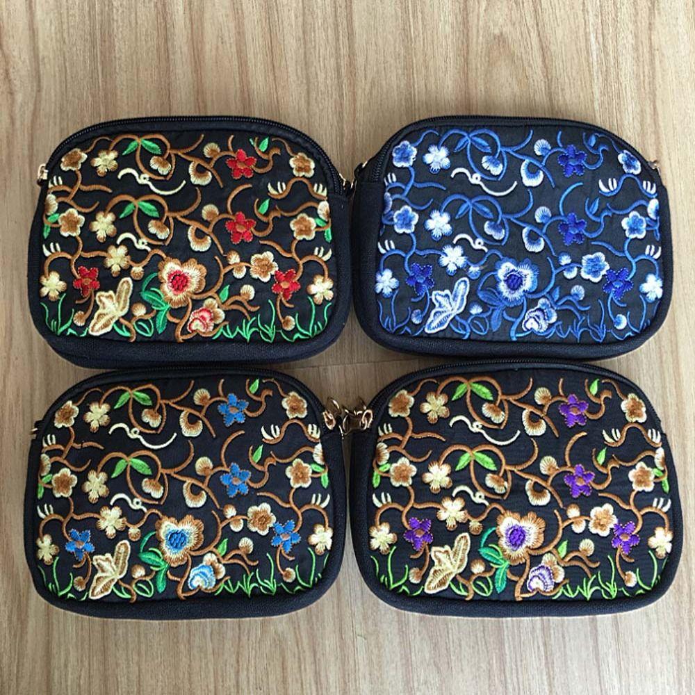 Peony Embroidery Flower Shoulder Bag Canvas Zipper Flower Purse Wallets  Daily