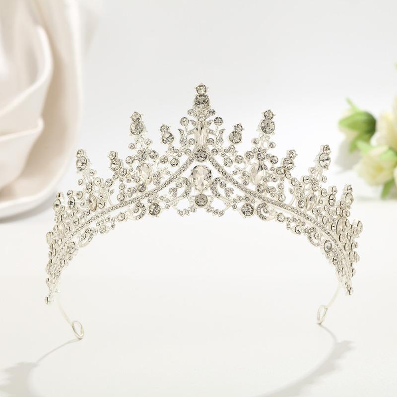 Baroque red diamond bridal crown, golden rhinestone crown, wedding toast dress headgear