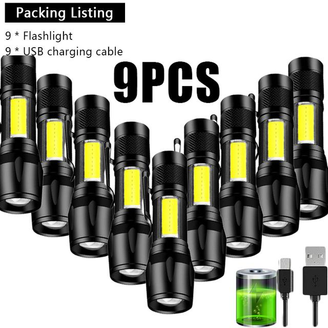 Mini Rechargeable LED Flashlight COB+XPE Portable Torch Camping Lantern Zoomable Focus Light Tactical Flashlight with Pen Clip