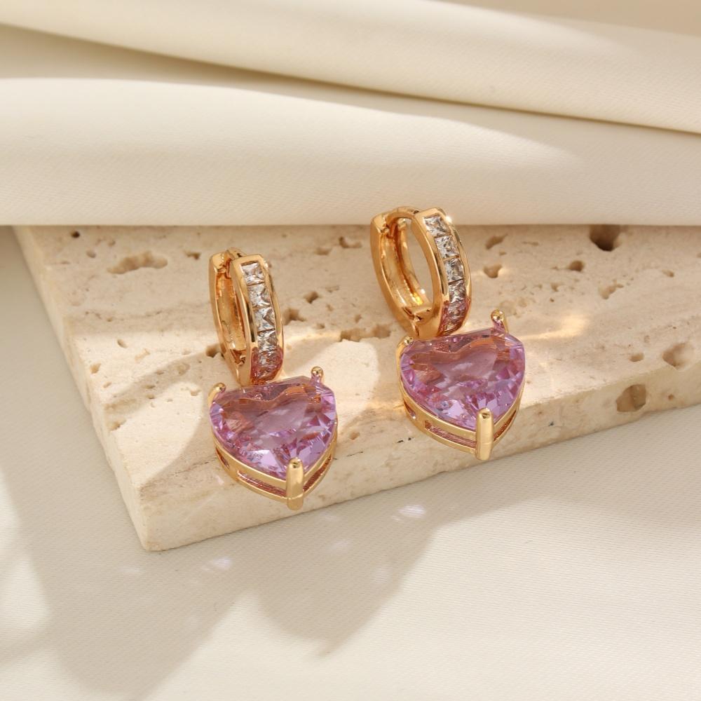 1 Pair Fashion Purple Heart Shape Artificial Crystal Dangle Earrings for Women Zirconia Earring Jewelry Wedding Party Accessories