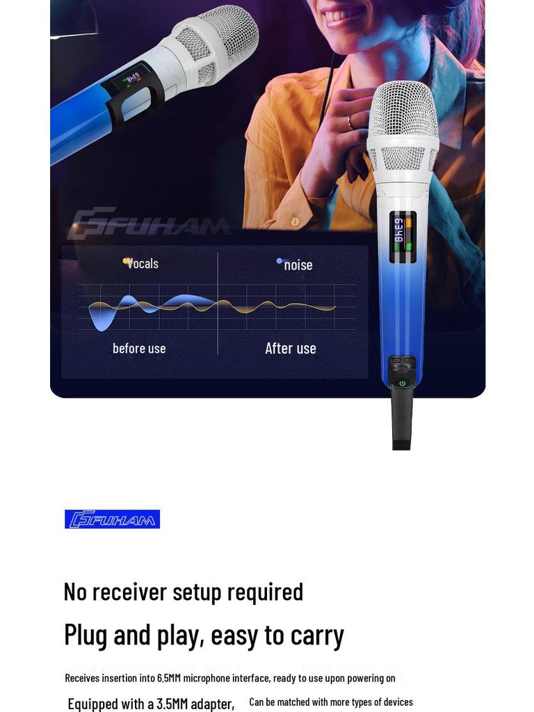 New Dual Wireless Microphone for Home, KTV, Stage, Live Streaming with Anti-Howling Noise Reduction and Sound Card Compatibility