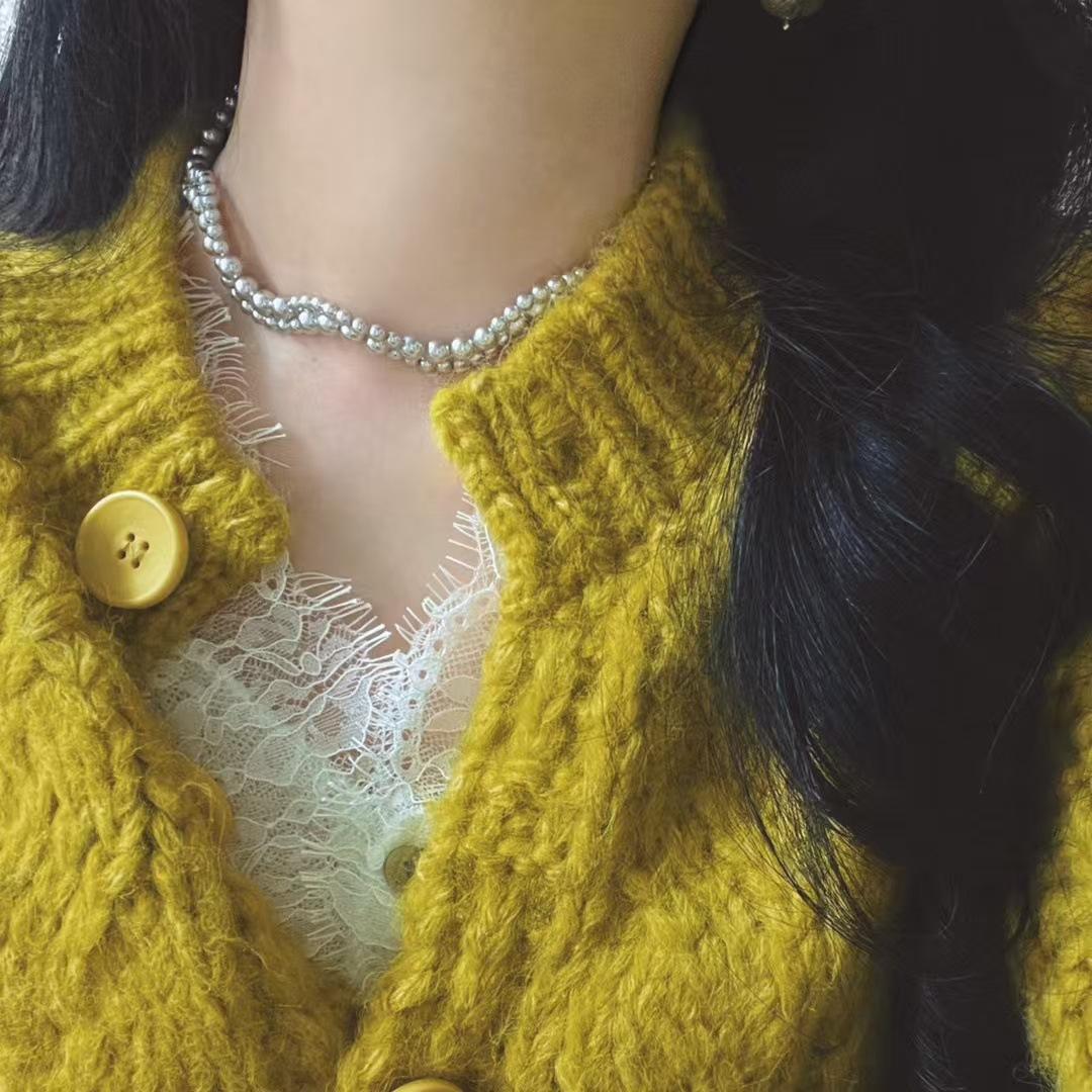 High With Retro Design Sense High Quality Artificial Crystal Pearl Chocker Necklace Collarbone Chain