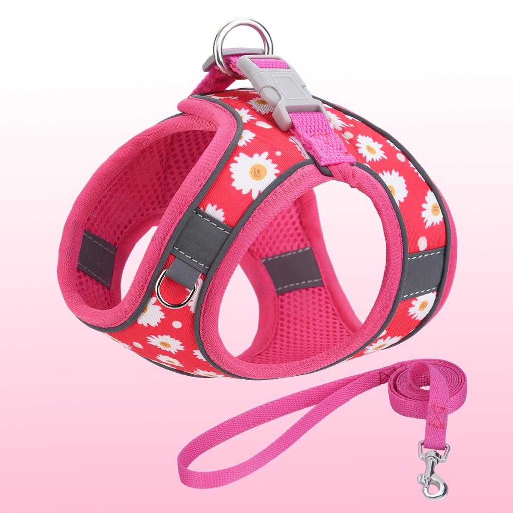 HP404--flower printed pet dog&cat harness, comfortable twill fabric and breathable mesh substrate, 1.5-meter dog rope.