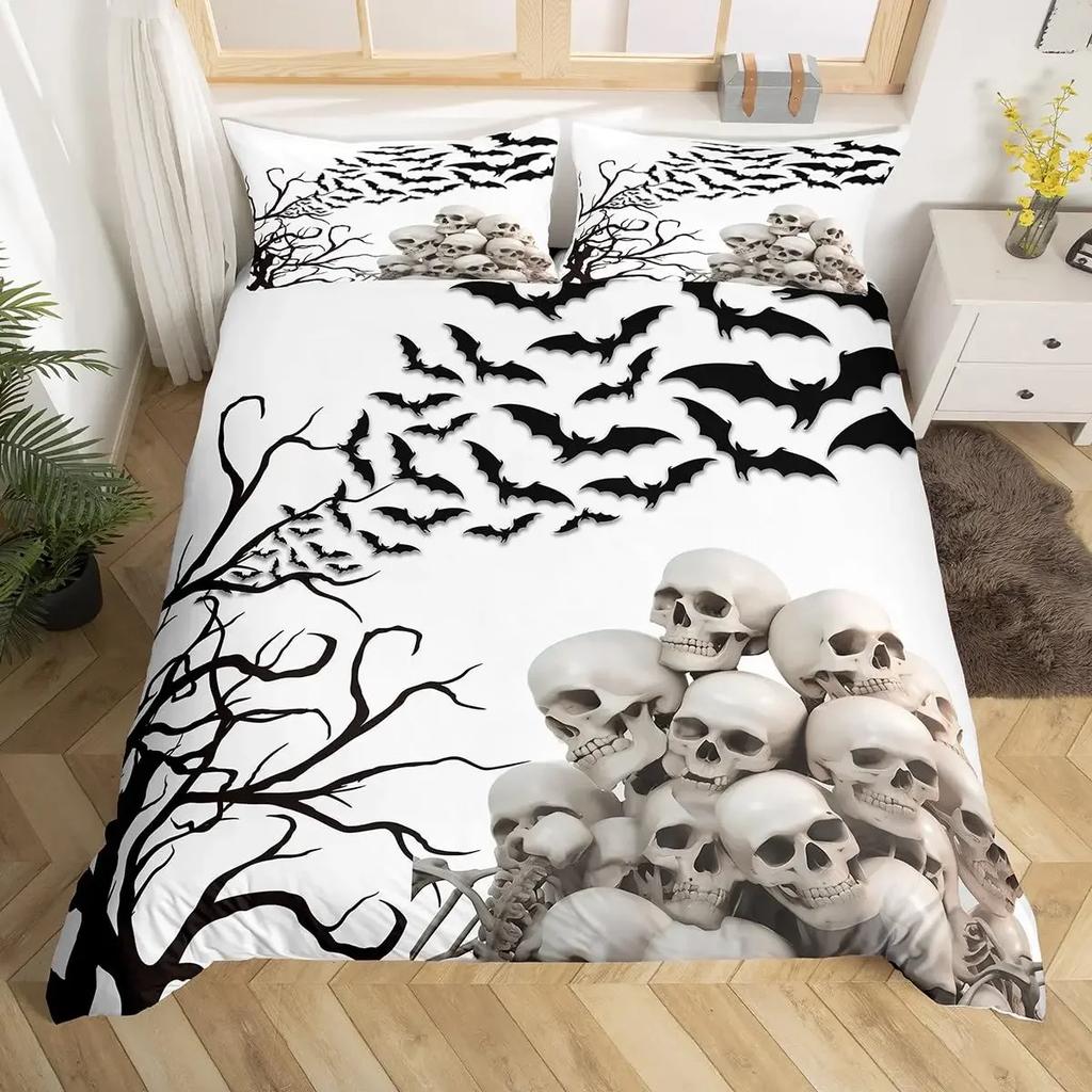 Floral Comforter Cover No Filling Black Skeleton Bedding Set Antique Victorian Baroque Skull Duvet Cover Gothic Vintage