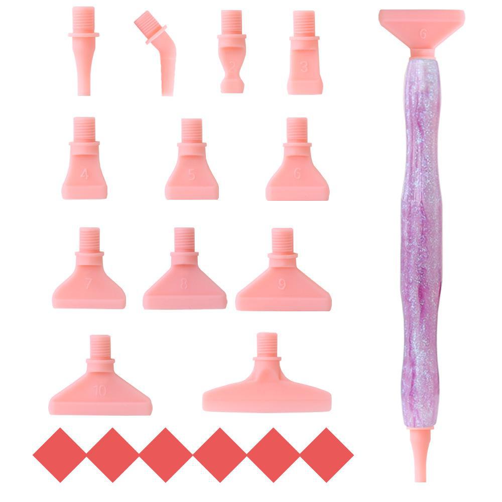 

Набор ручек для алмазной живописи 5D с клеем и сверлами для вышивки своими руками Threaded Plastic Pen 12 Heads + Clay розовый