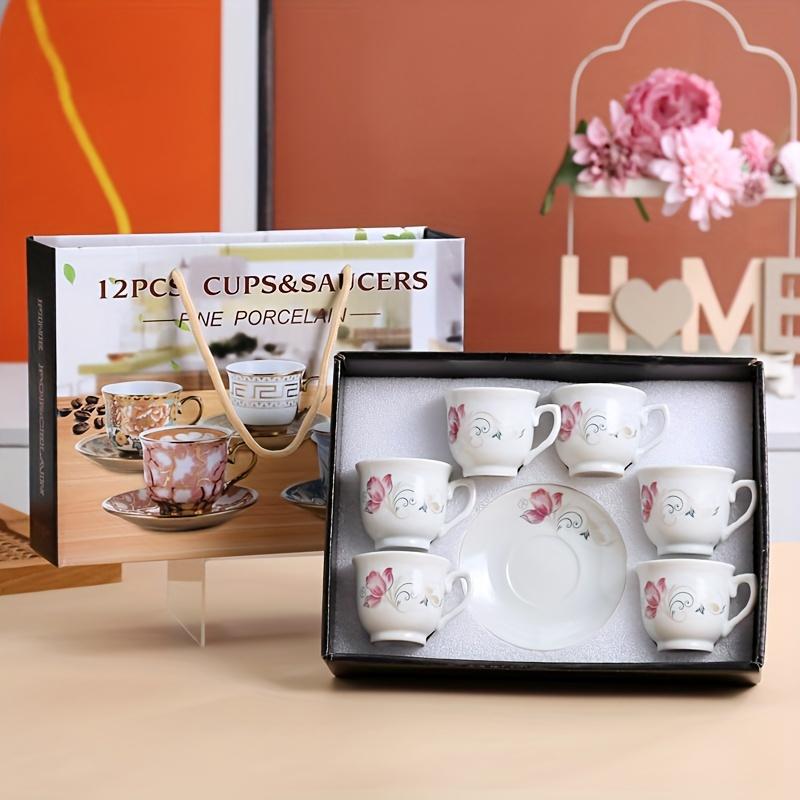 12pcs Ceramic Tea Set European Style Floral Ceramic Tea Set Include 6 Cups And 6 Plates Coffee Set For Home Tea Party Garden Party Coffee Shop Tea Acc