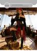 Halloween Pirate Medieval One-Shoulder Dress with Retro Metal Ring Belt and Bell Sleeves