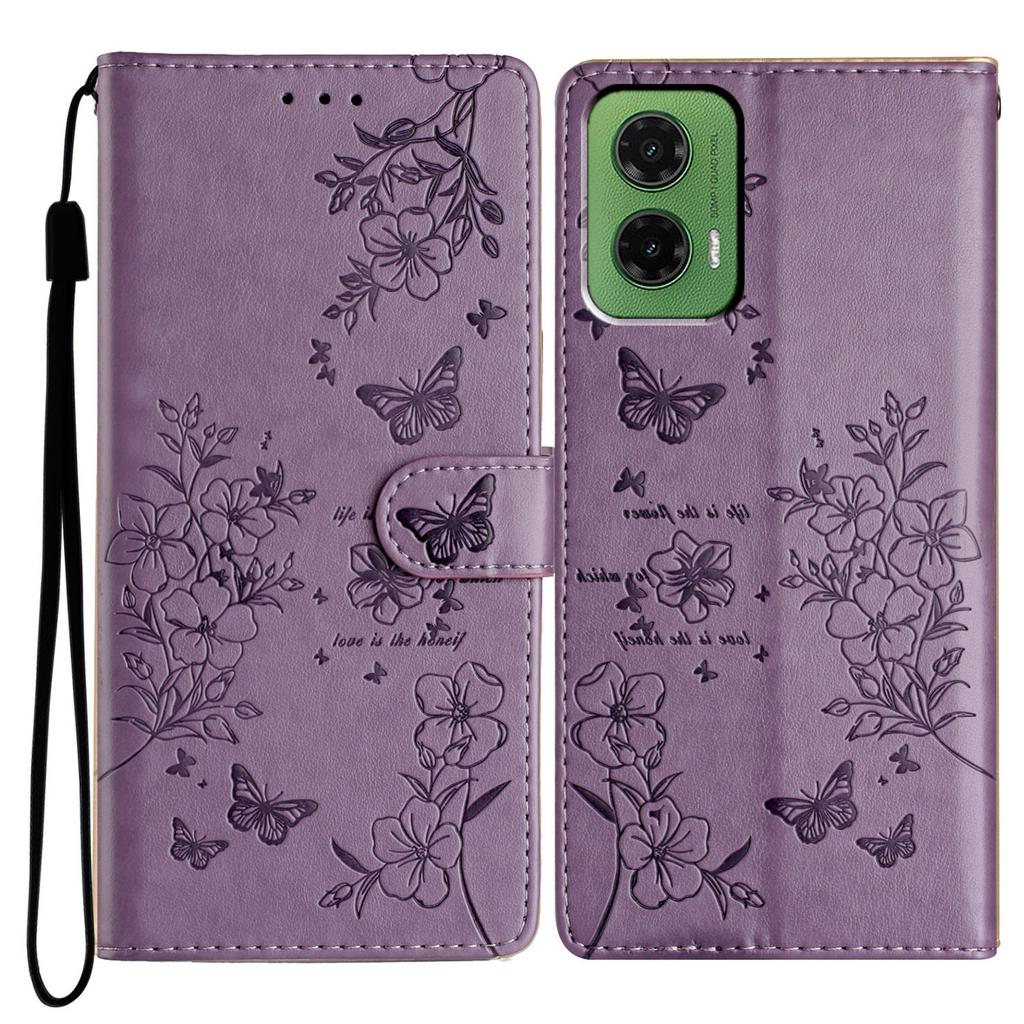 For Motorola Moto G35 5G Wallet Phone Case Butterfly Floral Imprint Leather Flip Cover