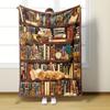 Charming Cat and Bookshelf Design Flannel Blanket - the Ideal Gift for Book Lovers, Librarians and Literature Enthusiasts - All-