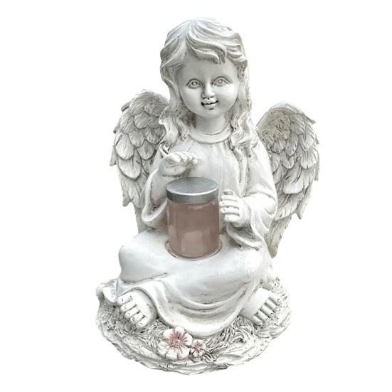 Solar Powered Little Angel Garden Statue Small Cupid Angel Figurine Waterproof Resin Fairy Garden Ornament for Patio Yard Porch Lawn Outdoor Decor