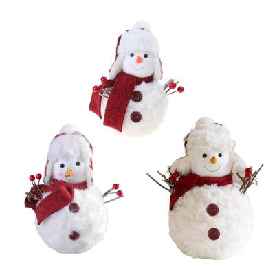 Cartoon Scarf and Hat Snowman Figurine Plush Toy Cartoon Festival Snowman Stuffed Dolls Winter Christmas Desktop Decors