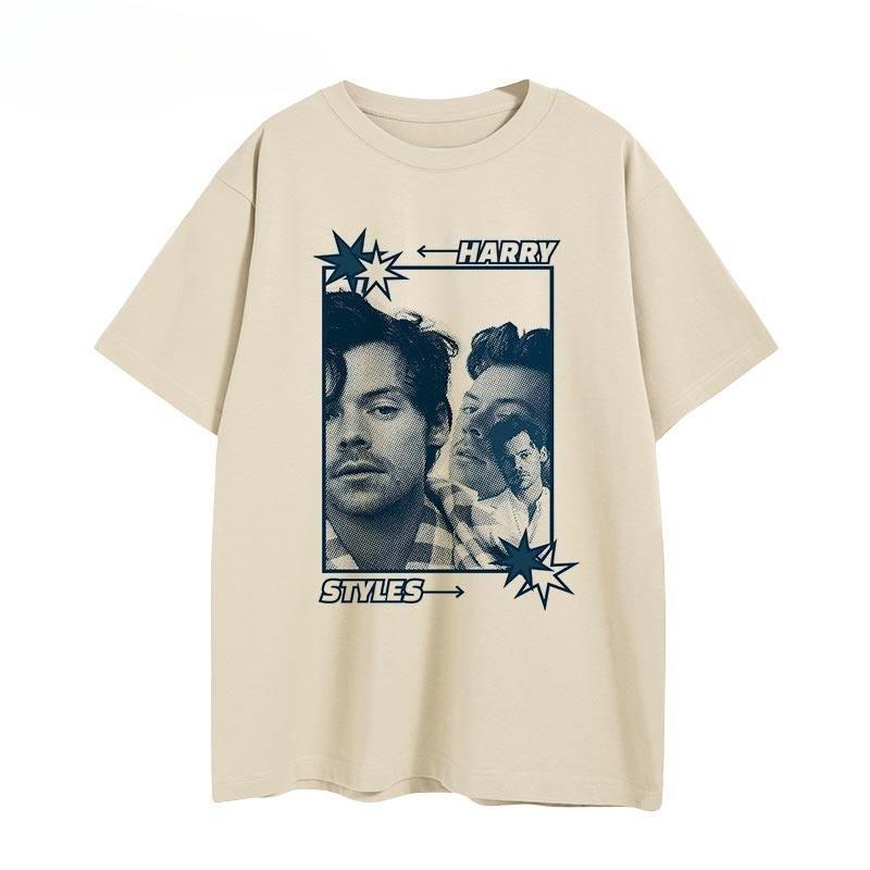 

2026 New Harry Styles Character Printed Cotton Tshirt Summer Mens and Womens Clothing Casual Hip Hop Short Sleeve Street Wear M