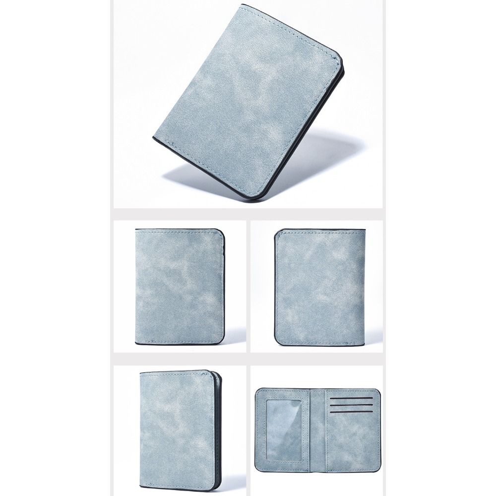 Minimalist PU Leather Men's Short Wallet Two-fold Black Blue Grey Multiple Pockets Large Capacity ID Card Holder Men Women