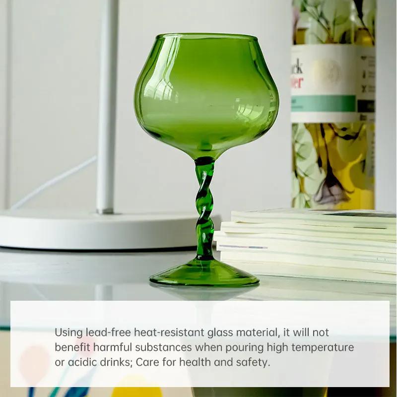 Green Vintage Crystal Glass Wine Goblet Creative Home Use Wine Glasses Cocktail Glasses Green Spiral Cup Stem Barware
