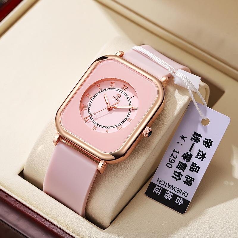 Literarisches Quadrat Xiaoxiangfeng Leuchtendes Quarz-Armbanduhr, Modische Farbe Kleines Quadratische Uhr, Paar-Uhr für Schüler und Schülerinnen
