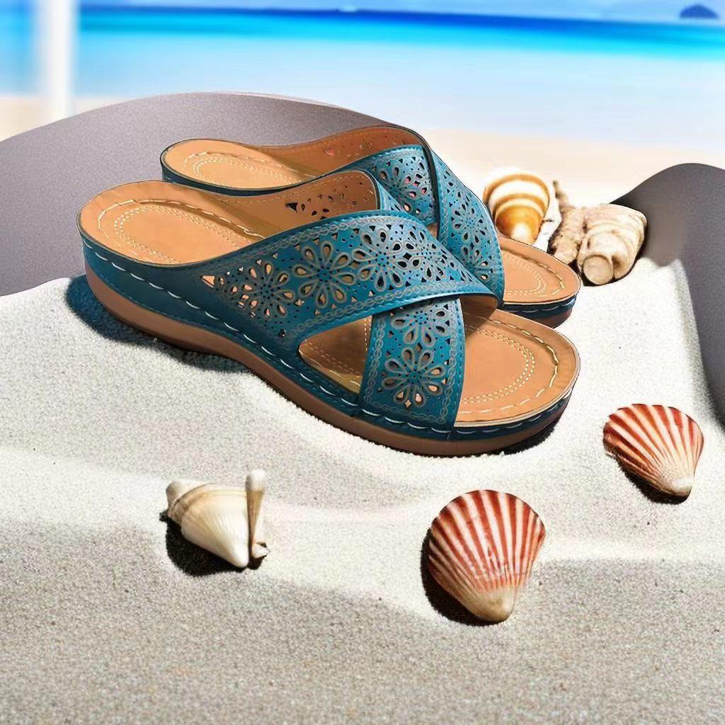 Women's Shoes Large Size Fashionable Retro Solid Color Platform Slippers