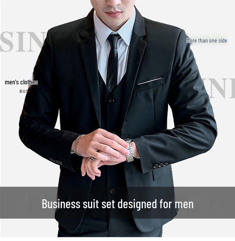 Korean Style Men's Slim Fit Three-Piece Suit - Business, Formal, or Wedding Wear