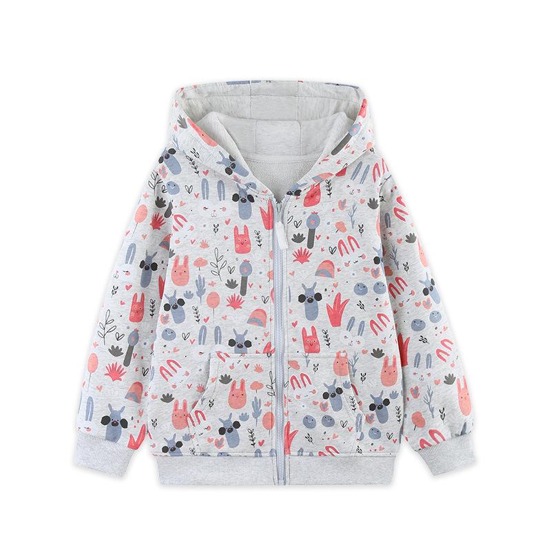 New Autumn Kids Cartoon Print Zipper Hoodie - European Style for Girls and Toddlers 110cm