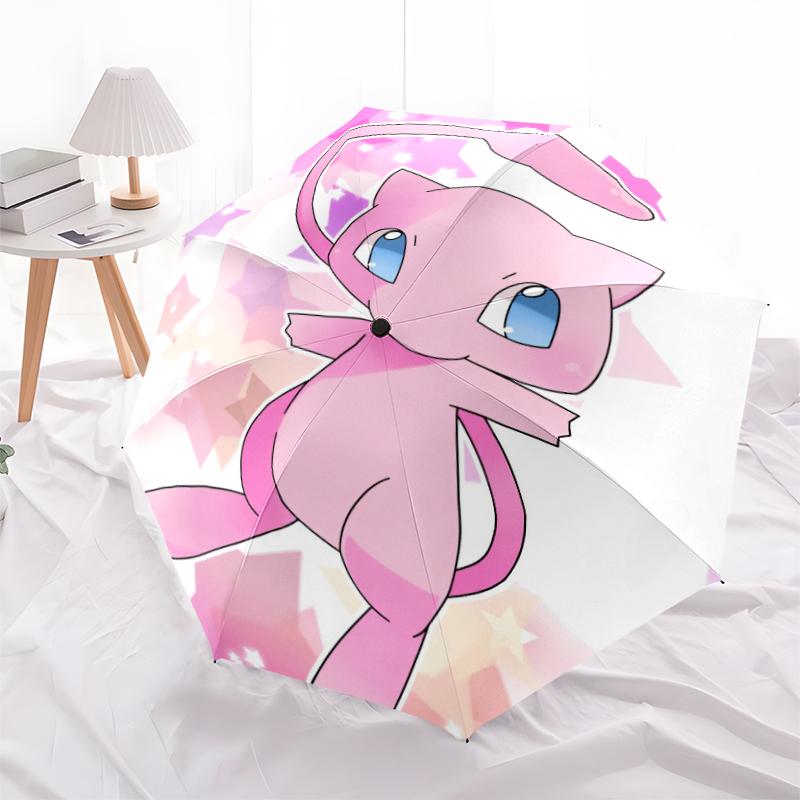 Mew Pokémon Pattern, Automatic Folding Umbrella, Portable and Foldable Design, 8 Ribs, a Christmas or Birthday Gift.