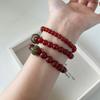 New Chinese Style Red Beaded Green Running Ring Elastic Rope Bracelet Necklace Women'S Light Luxury Fashion Versatile Bracelet Jewelry