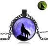 Glowing Howling Wolf Moon Gemstone Pendant Necklace Women's Fashion Versatile Black Sweater Chain
