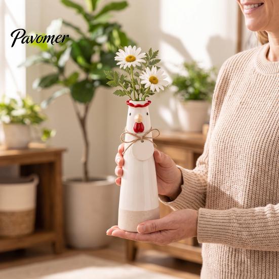 Cute Resin Flower Holder Animal Vase, Farmhouse Decorative for Home Unique Housewarming Gift Office Decor, Pig/Cow/Sheep/Chicken Arrangement Tabletop