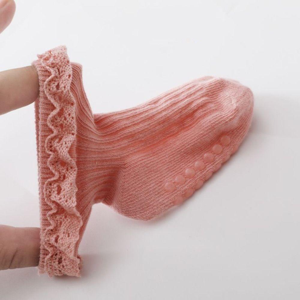 5Pairs Lace Kids Tube Sock Non-slip Toddle Walking Socks Sweet Baby Ruffle Socks  Princess