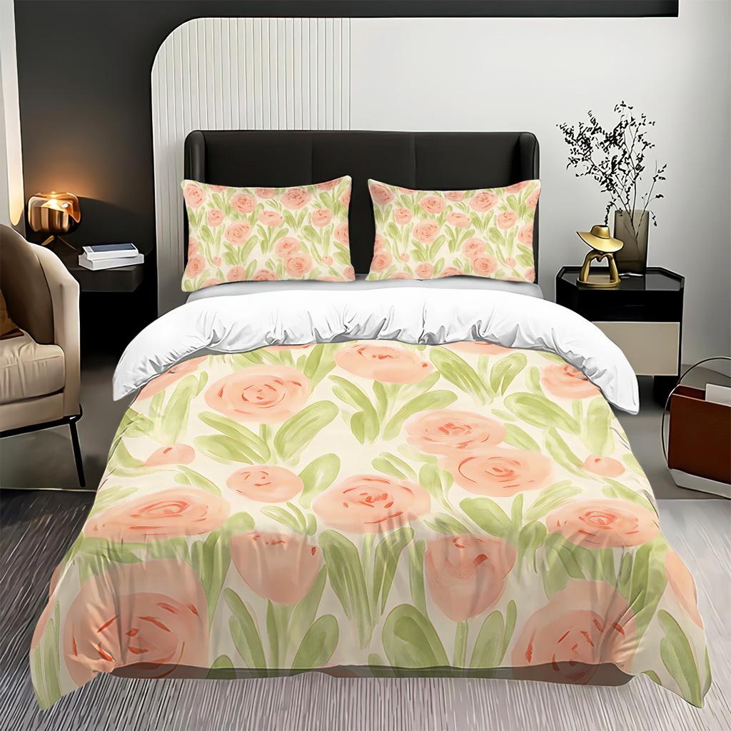 Bed Three-Piece Rose 3D Digital Printing Abrasive Pillowcase Quilt Cover Kit