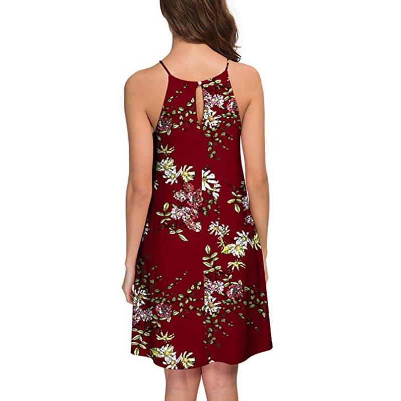 Elegant Women Fashion Splicing Color Print Hanging Neck Hem Mini Dress In Premium Quality Materials