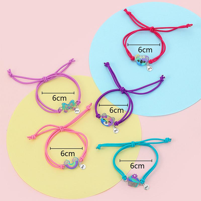 5Pcs/set Cartoon Bear Butterfly Rainbow Charm Adjustable Cord Rope Bracelet for Girl Hairband Use Friendship Gift