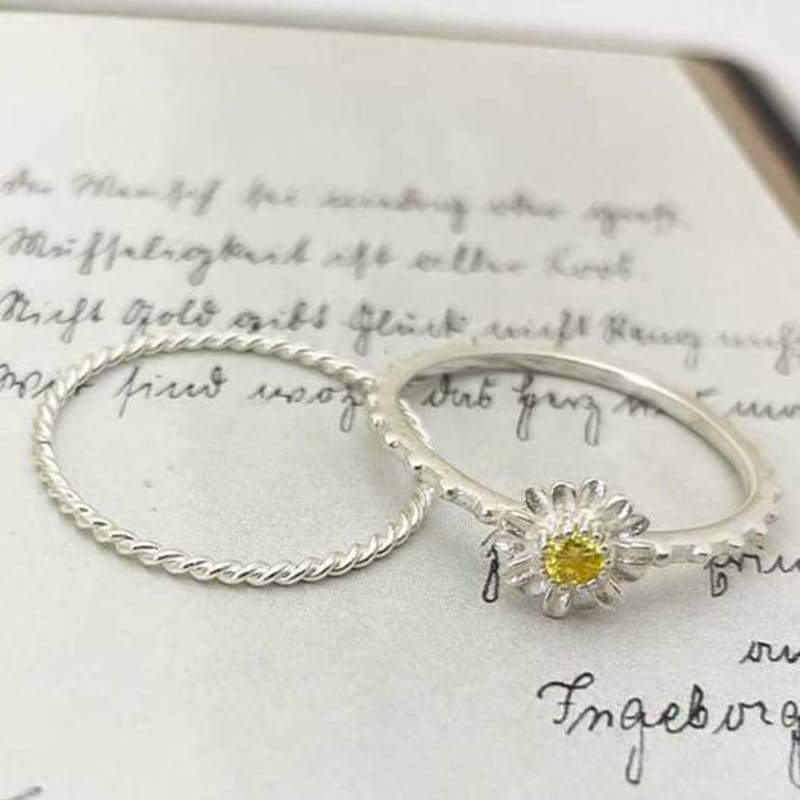 Ollia Silver 925 Daisy Layered Set Silver Ring