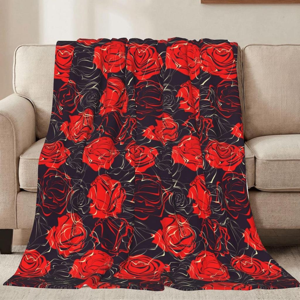 Rose Blanket, Soft Cozy Floral Throw Blanket Gift for Girl Women, Fuzzy Comfy Flannel Blanket for Couch,Travel,Bed,House Decor