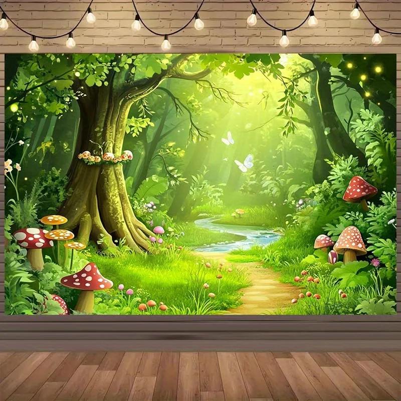1 Piece Photo Background Cloth. This background cloth is themed around a fairy tale forest, presenting a vibrant forest DJH