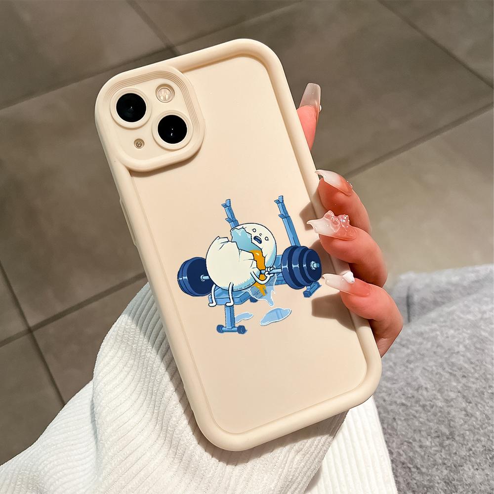

Для iPhone 16 15 14 13 12 11 Pro Max XS Max XR X SE 8 7 интересный чехол для телефона с мягкой силиконовой защитой для линз Egg Weightlifting iPhone 11 Pro белый
