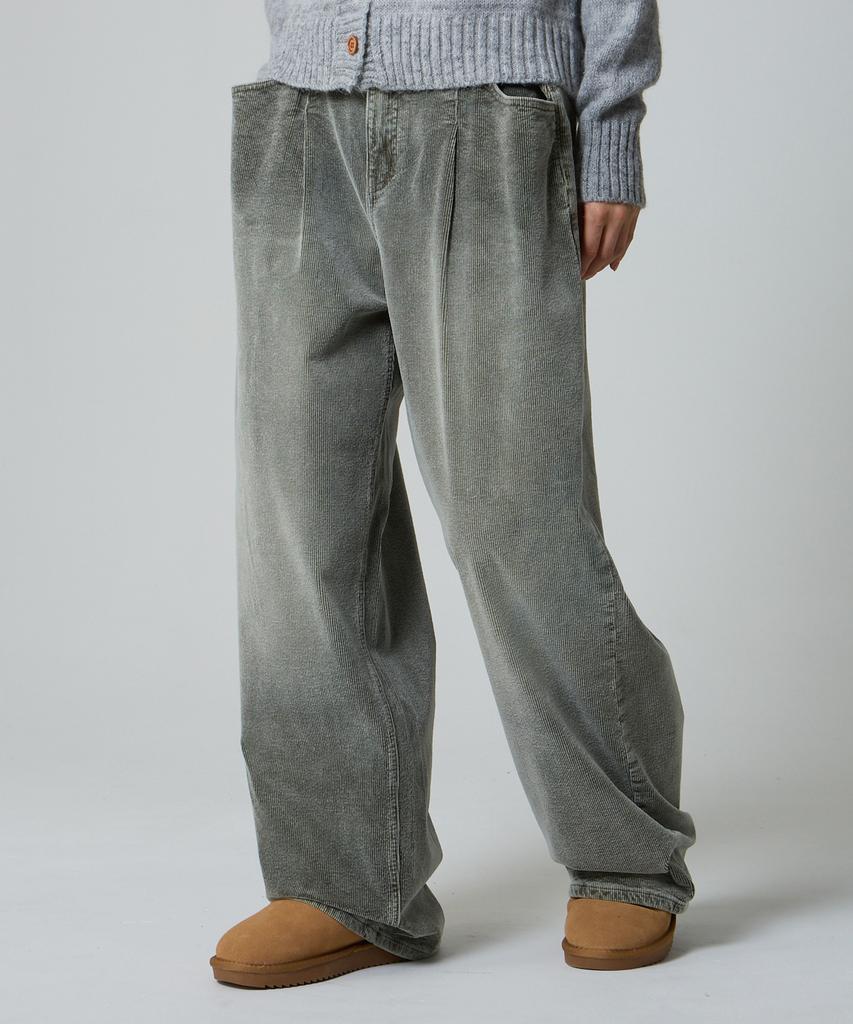 UNKNOWN PLANET Custom One-Pleat Wide Corduroy Pants Washed Khaki