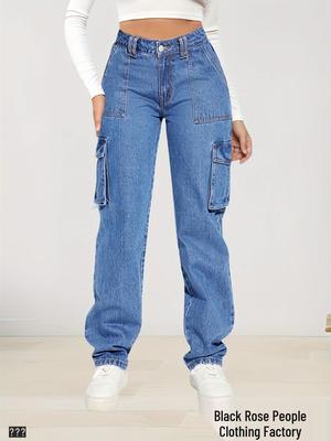 Damskie Retro Jeansy Cargo z Wieloma Kieszeniami i Średnim Stanem 2025 - Codzienny Styl Proste Nogawki Hot Girl