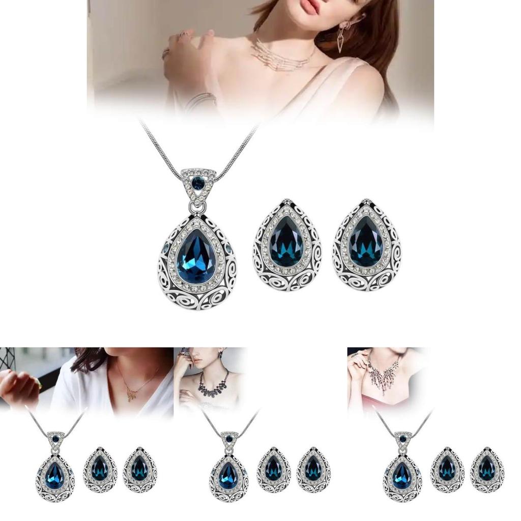 Multicolor Crystal Earring Necklace Pack With Alloy Material For Trendy Women