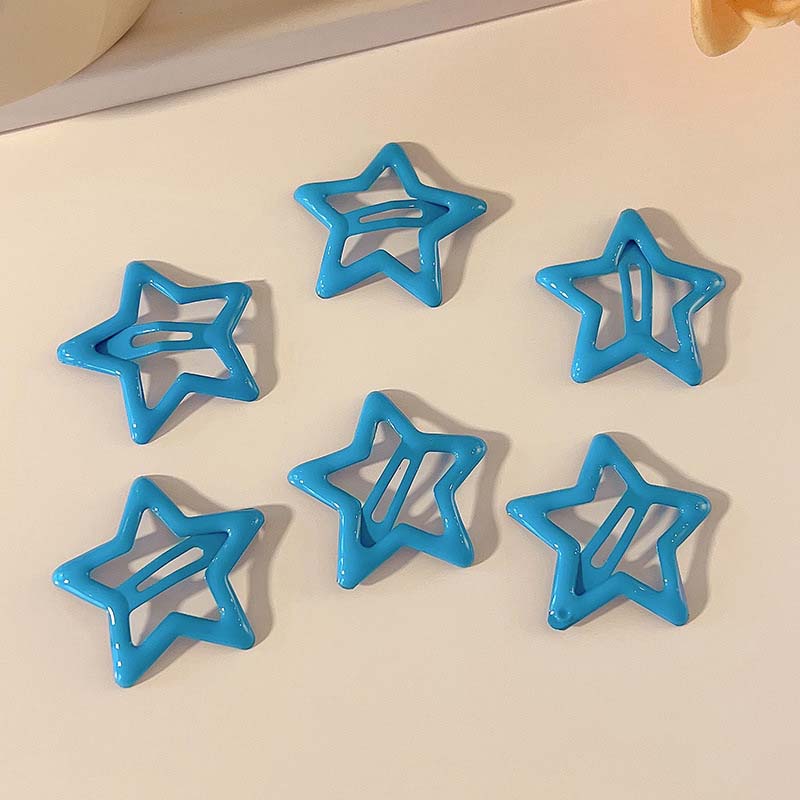 6 Pcs/Lot New Red Star Snap Clip for Women Girl Fashion Metal Waterdrop Barrettes Black Hairpin BB Clip Hair Clip Accessories