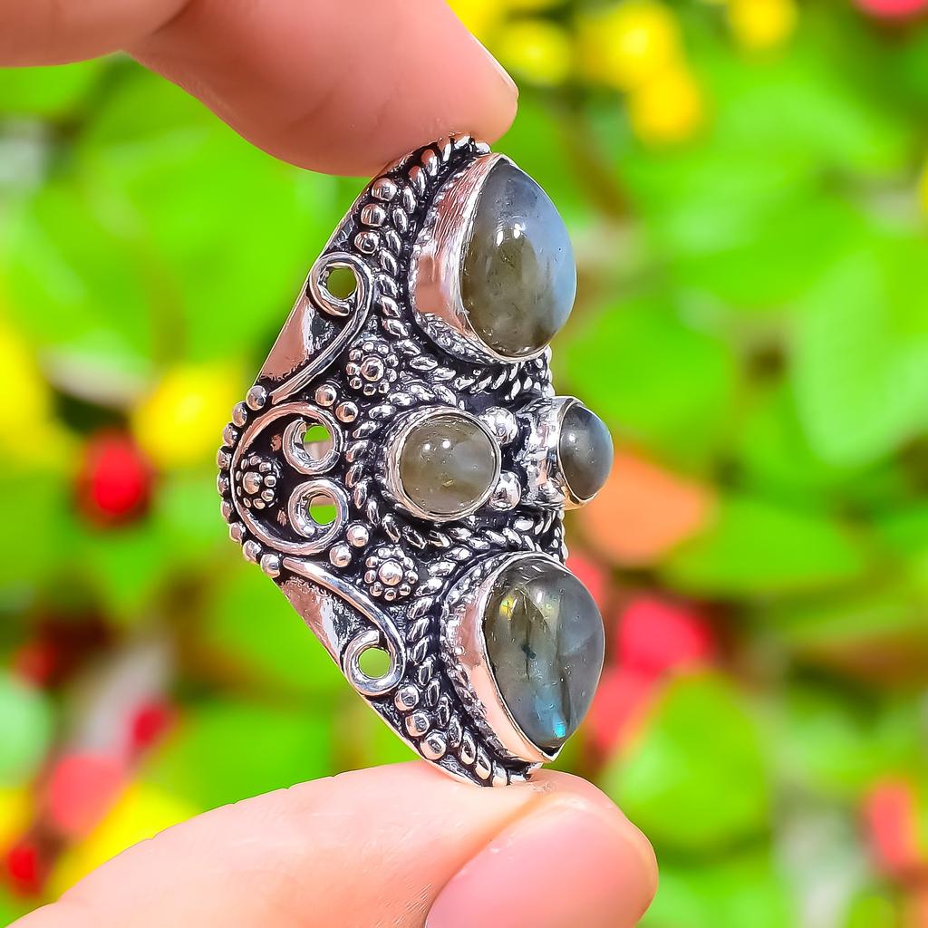 Natural Labradorite Gemstone Handmade 925 Sterling Silver Ring Size 8 d8o33