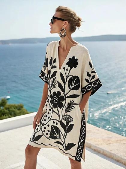 Y vacation bikini blouse sunscreen printed beach skirt European and American new models