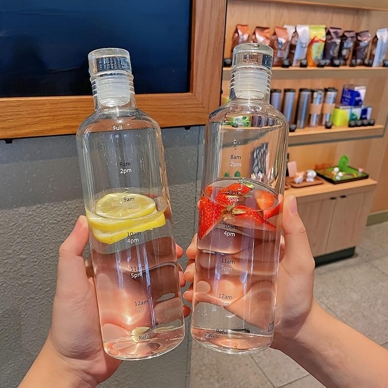 Plastic Water Bottle with Time Marking, Leak-Proof Anti-Drop, Includes Lid and Straw, Lightweight Design for Ice Coffee & Drinks
