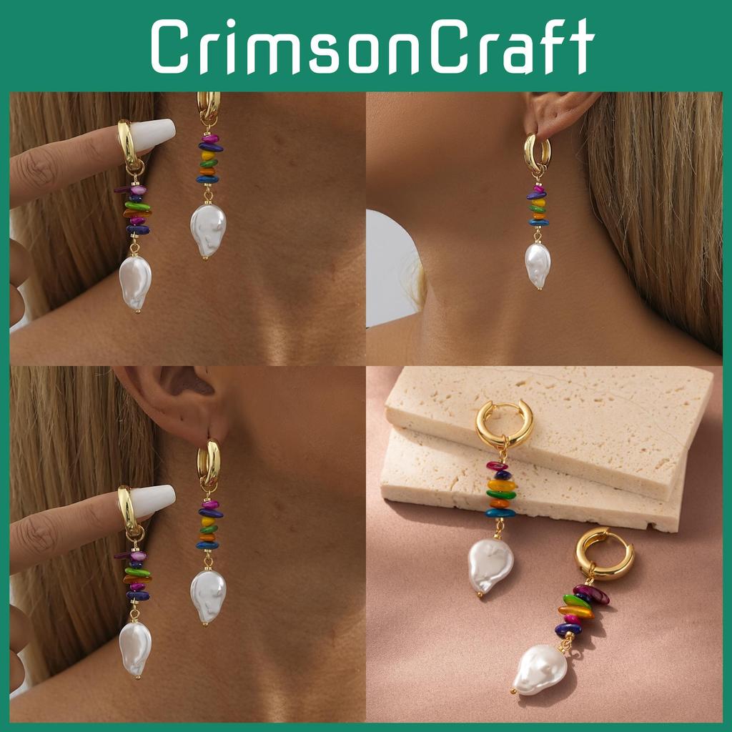 Fashionable Irregular Shape Earrings With Colorful Natural Stones And Pearls