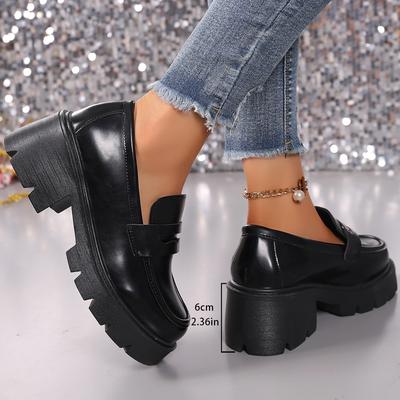 2025 Spring New Muffin Large Size British Style Loafers 43 Platform Soles Foreign Trade One Pedal Middle Heel Single Shoes