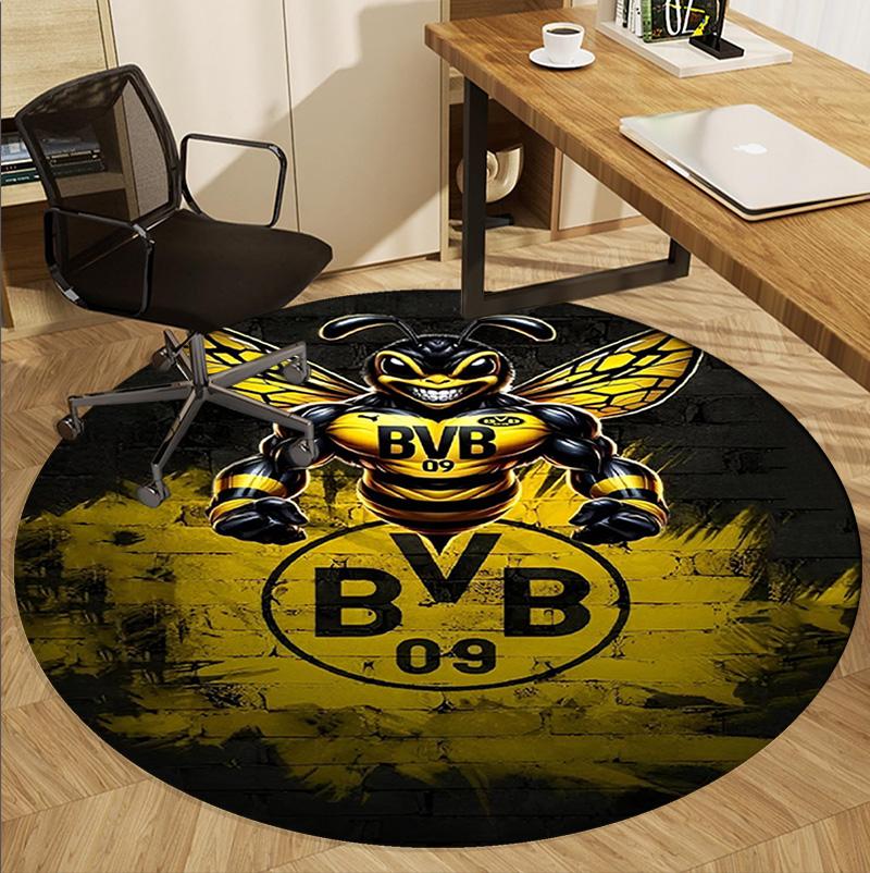 Borussia Dortmund Pattern Round Rug, Indoor/Outdoor Mat, for Picnic, Gameroom, Bedroom, Office, Living Room, Home Decor Carpet, Birthday Gift
