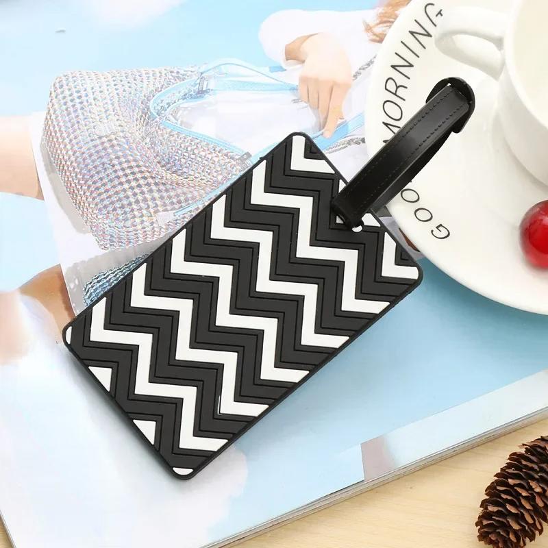 Geometric Luggage Tags for Women Men PVC Baggage Name Tags Suitcase Address Label Holder Travel Accessories