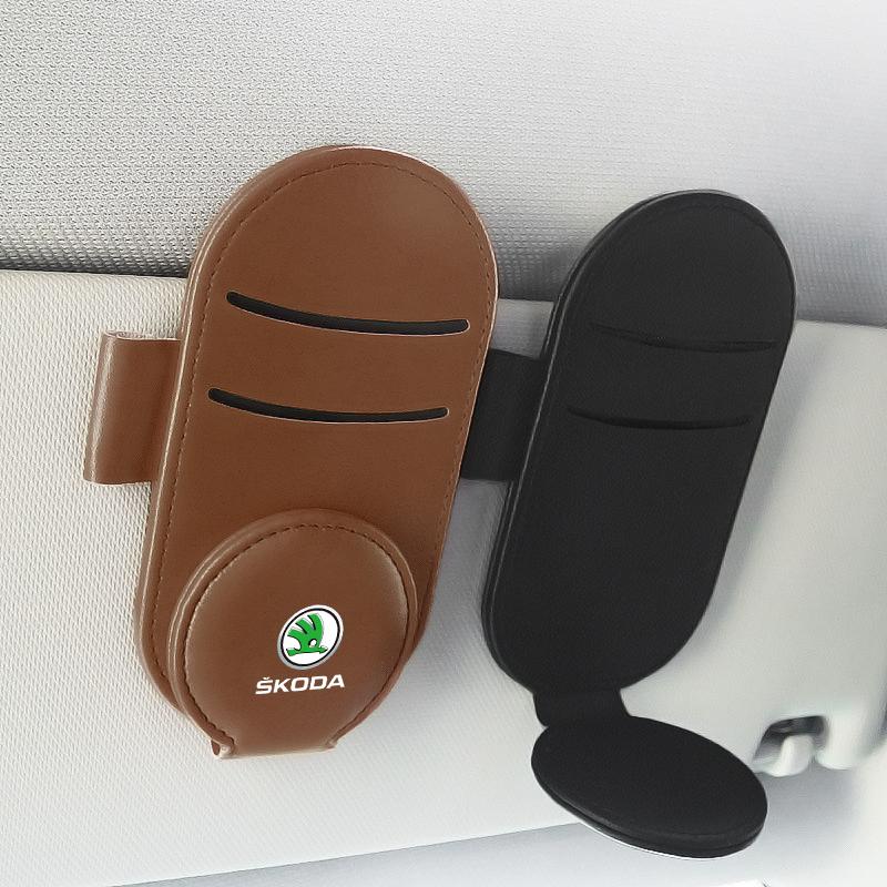 Car Multifunction Sunglasses Clip Card Ticket Holder Stand Eyeglasses for Skoda Octavia Fabia A7 Kamiq Kapoq Kodiaq Rapid SCALA Superb Yeti Derivati